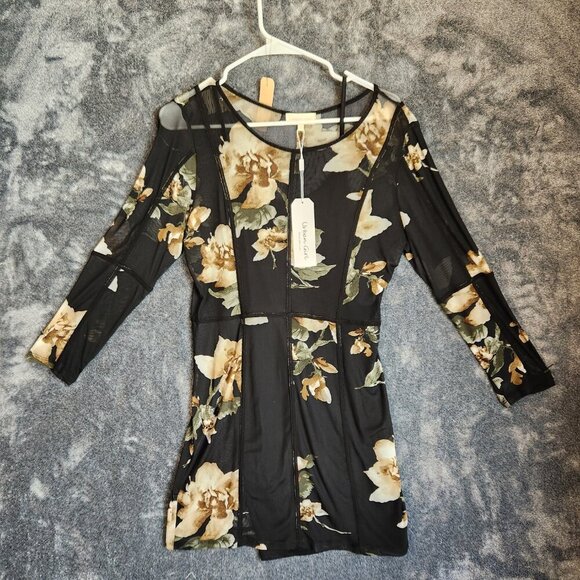 Urban Girl Dresses & Skirts - NWT Urban Girl Sheer Round Neck Long Sleeve Floral Dress Black Size Medium